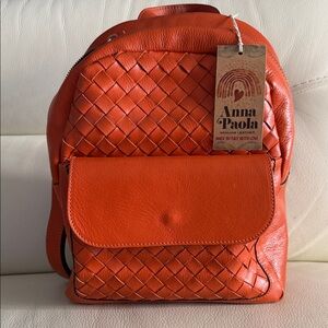Orange Woven Leather Backpack